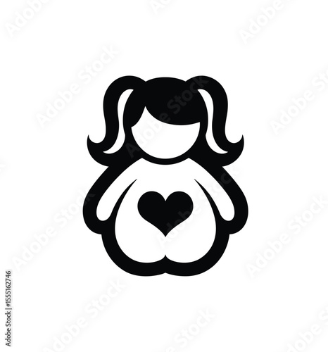 Girl with love symbol icon vector in black color with white background.