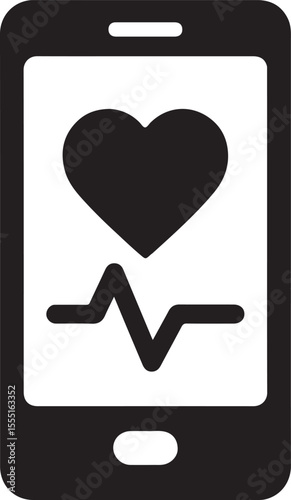 Silhouette of health app on smartphone screen, symbolizing digital healthcare, tracking, and fitness tools.