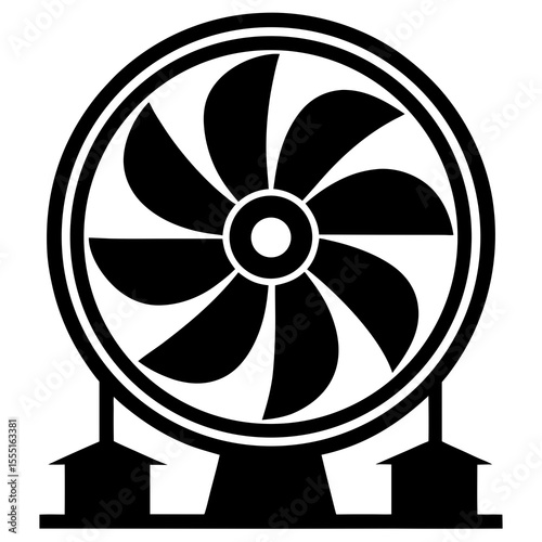 Industrial cooling fan silhouette, black and white, minimal line detail