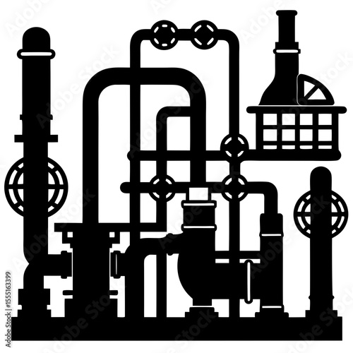 Industrial factory and pipe vector illustration set with icons and symbols