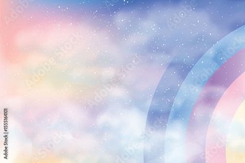 Pastel rainbow sky with clouds and stars