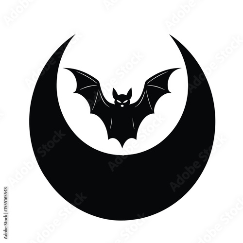 Bat in front of crescent moon silhouette