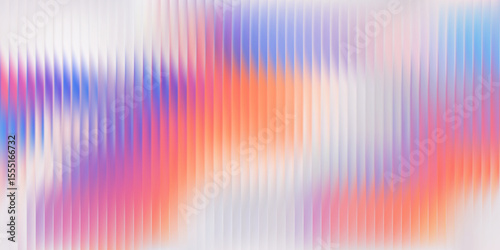 Vertical glass gradient distortion with vibrant holographic hues and soft blur. Abstract iridescent surface with rainbow ripple lines and light diffusion. Vector illustration