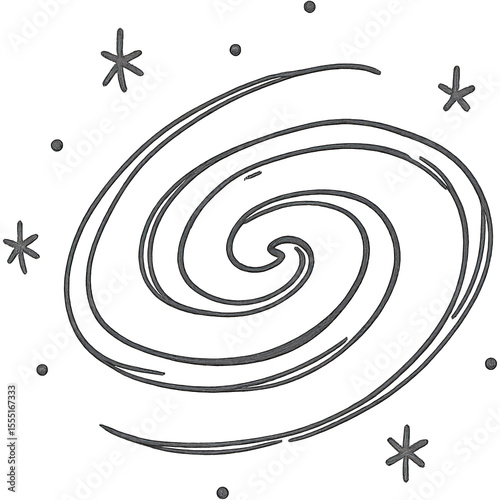 A spiral galaxy with stars and a black background