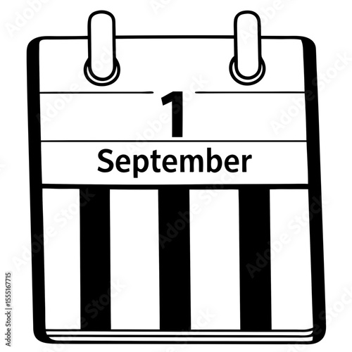 September 1st calendar icon in black and white