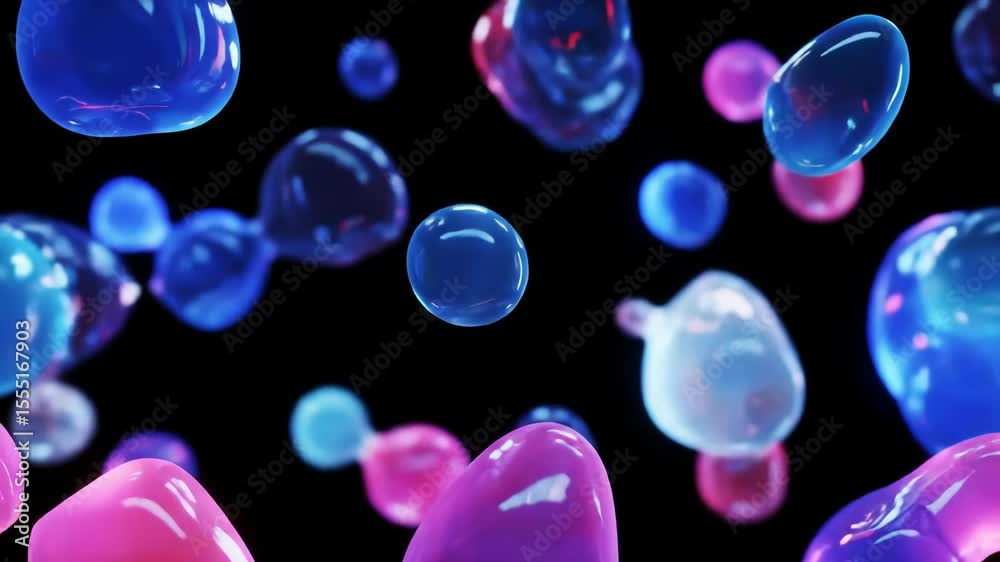 Colorful liquid orbs in dynamic motion against black background