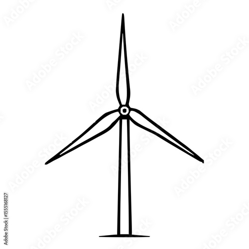 Sophisticated Wind Turbine Vector Icon with Intricate Black Linework on Pristine White Background