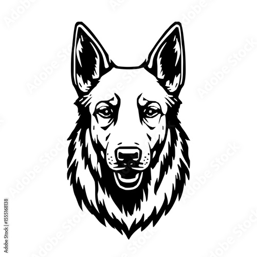 Elegant Police Dog Emblem with Delicate Vector Lines and Sleek Black Contours on Immaculate White Backdrop