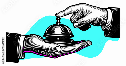 Hand Ringing Hotel Service Bell, Excellent Service Concept