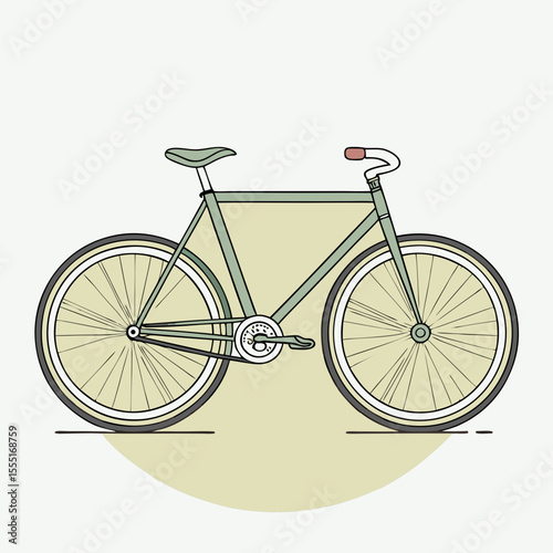 Classic bicycle in beige and green flat style