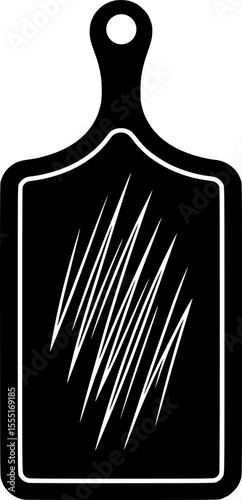 Cutting board silhouette with knife marks, ideal for kitchen, cooking, and food preparation themes