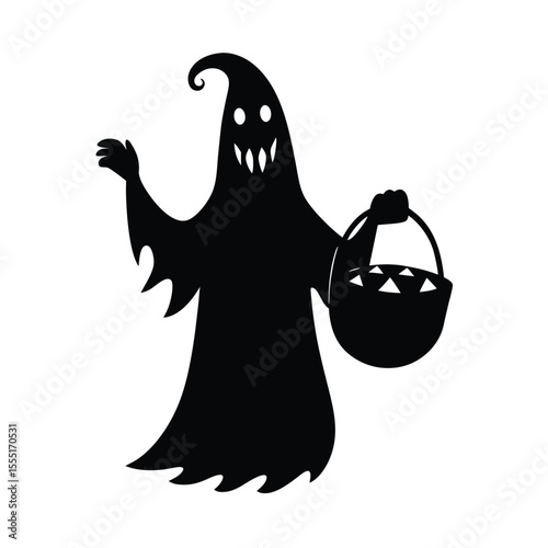 Ghost holding pumpkin basket silhouette