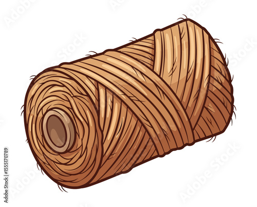 Roll of Natural Jute Twine Rope for Craft and Packaging vector illustration isolated