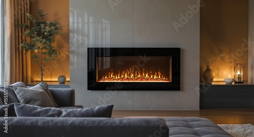 Modern Electric Fireplace in Cozy Living Room