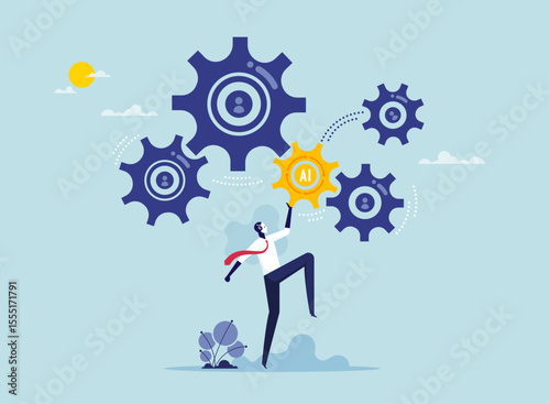 Replace some employees with AI, plan to use tech innovation for some tasks, business transformation, layoff concept, putting new gear with word AI to replace gear of human