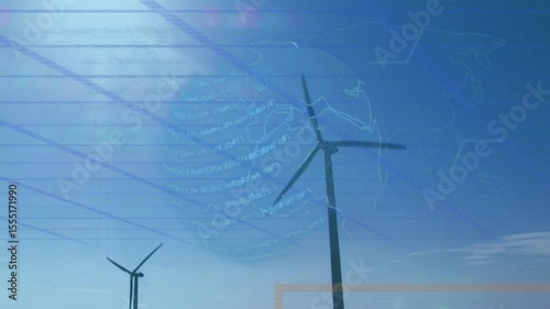 Breeze starting turbines rotating, world map fading, airflow lines expanding to visualize wind flow