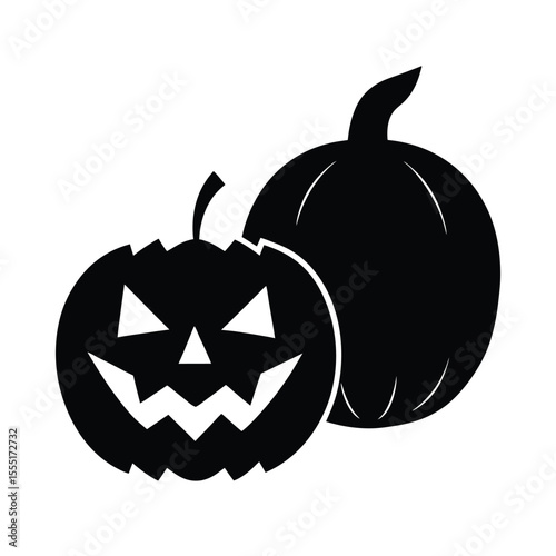 Pumpkin with fire inside vector silhouette