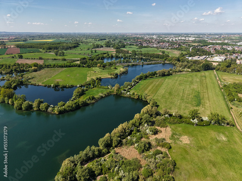 The serene aerial view provides a stunning perspective of lush landscapes and tranquil waters Koldinger Seen Hannover Pattensen