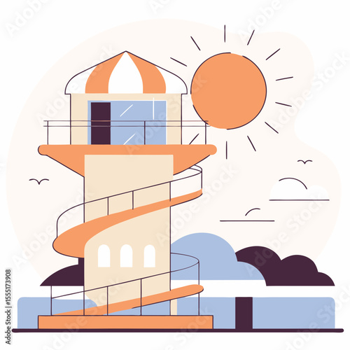 Water Park Slide Tower with Sun Illustration