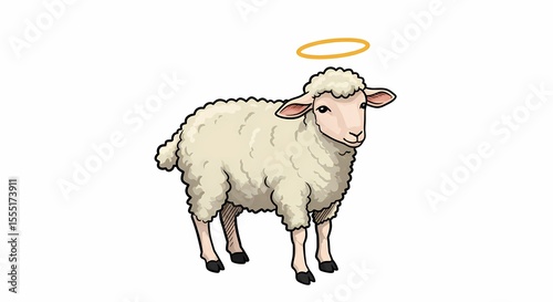 Cute Cartoon Sheep with Halo Illustrating Innocence and Purity for Children's Content