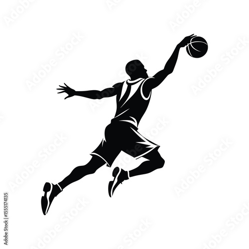 "Basketball Player Slam Dunk Silhouette Vector Design"