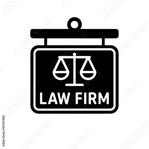 Law firm sign icon with justice scale symbolizing legal services – filled version