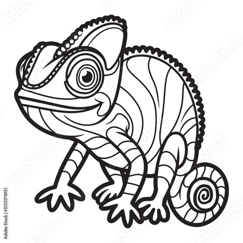 chameleon animal flat outline vector illustration on white background