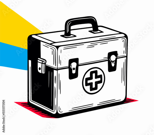 Vintage First Aid Kit Illustration, Medical Bag, Healthcare Graphic