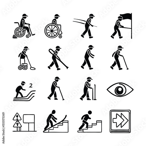 Accessibility and Disability Icons Collection | Thin Line Editable Stroke Vector Set | Handicap, Assistive Technology, Mobility Aids, Hearing Support, Mental Health, and Inclusion Symbols
