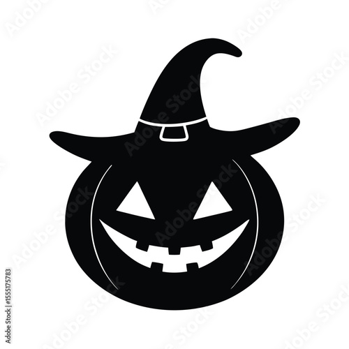 Pumpkin with witch hat vector silhouette