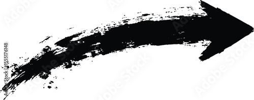 Black arrow painted with splashes isolated on white background. Black arrow marker isolated with a hand-drawn effect on a white background. 
