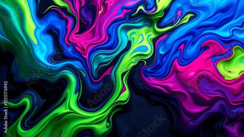 Electric Swirls of Neon Hues abstract fluid art