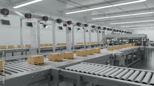 Automated conveyor belt system transporting packages in a warehouse  