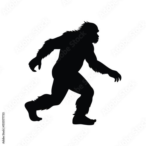 Silhouette of Bigfoot walking on white background representing mystery and cryptozoology