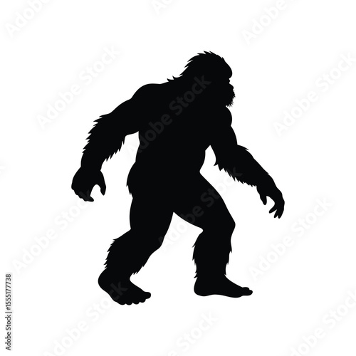 Mysterious Silhouette of Bigfoot Walking in the Shadows Against White Backdrop