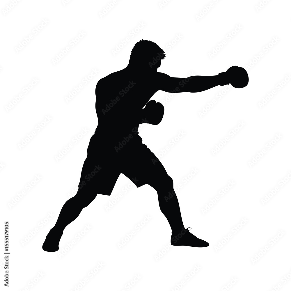Obraz premium Silhouette of a Boxer Throwing a Punch, in a Dynamic Action Pose