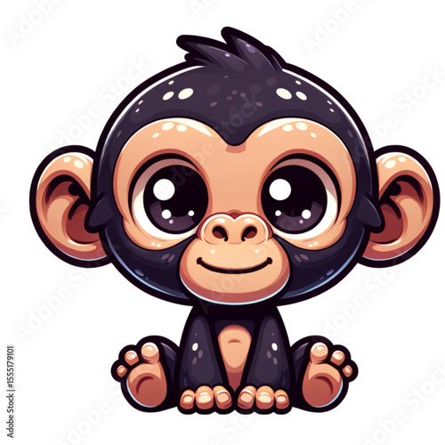 Adorable Cartoon Monkey: A charming cartoon monkey with expressive eyes and a sweet smile sits playfully, exuding cuteness and inviting joyful interaction.