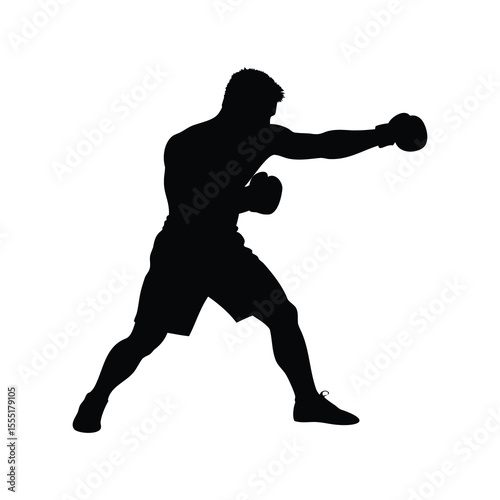 Silhouette of a Boxer Throwing a Punch, in a Dynamic Action Pose