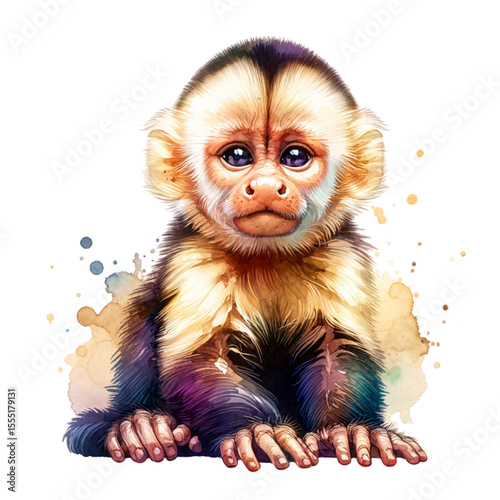 Adorable Monkey's Watercolor Portrait: A captivating watercolor painting of a cute monkey, featuring vibrant colors and delicate brushstrokes that bring the playful spirit of the primate to life.