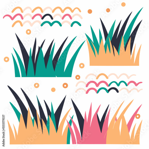 Abstract crayon-style grass in colorful design
