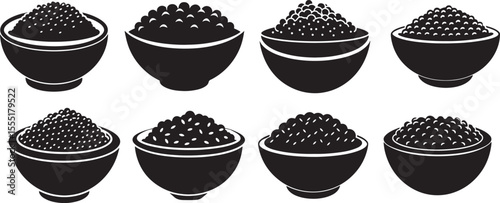 a bowl of quinoa silhouette, black and white silhouette, vector and illustration set