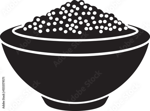 a bowl of quinoa silhouette, black and white silhouette, vector and illustration
