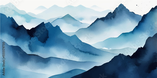 Morning mist cloaks a panoramic mountain landscape under a beautiful sky