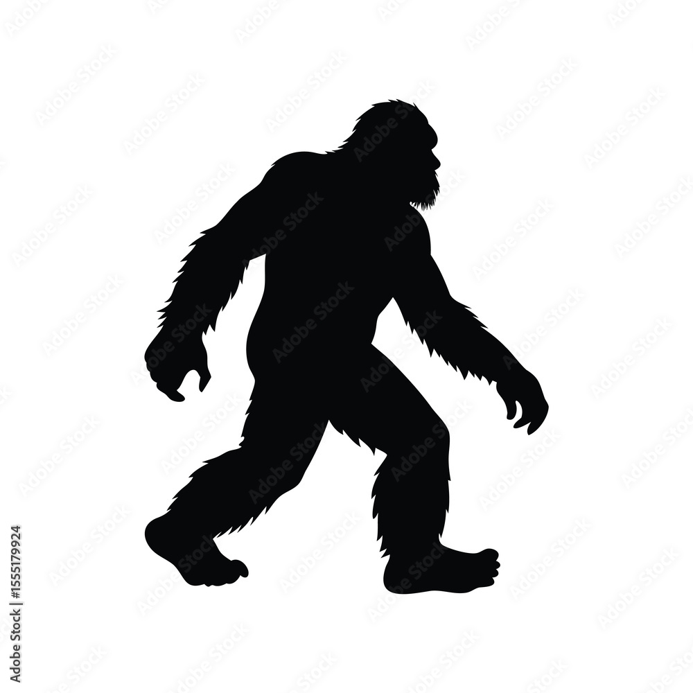 Fototapeta premium Silhouette of a Bigfoot Creature Walking on a White Background