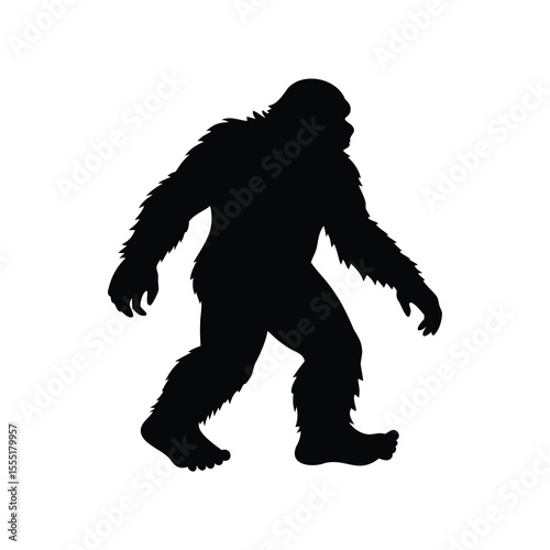 Black silhouette of a mysterious ape like creature walking on two legs