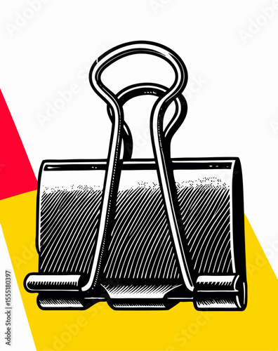 Black Metal Binder Clip Illustration, Office Supply Graphic