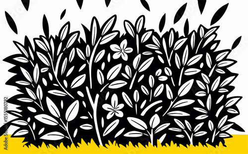 Black and White Floral Bush Illustration