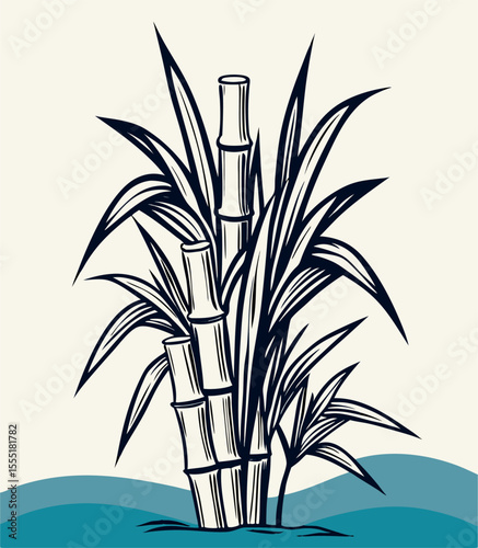 Sugarcane Plant Illustration: Hand-Drawn Vector Graphic