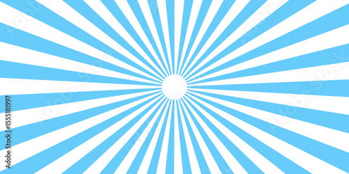 Funky ray elements, circle motifs, reminiscent of circus themes. Abstract contrast radial burst pattern twisted rays. Vector Starburst Design with a Shimmering Solar Backdrop. Blue color burst