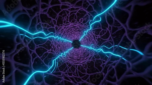 Abstract neural network with electric blue and purple lighting  